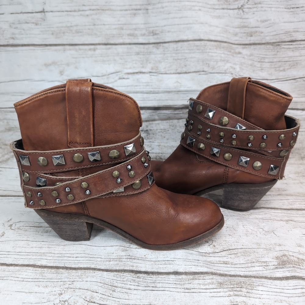 Circle G Biker Western Stuffed Brown Leather Boots Women Size 8